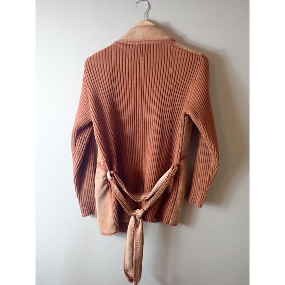 Sweater Bee Vintage 70’s Leather Knit Jacket Large Banff Orange Boho Mod Indie - Picture 6 of 8